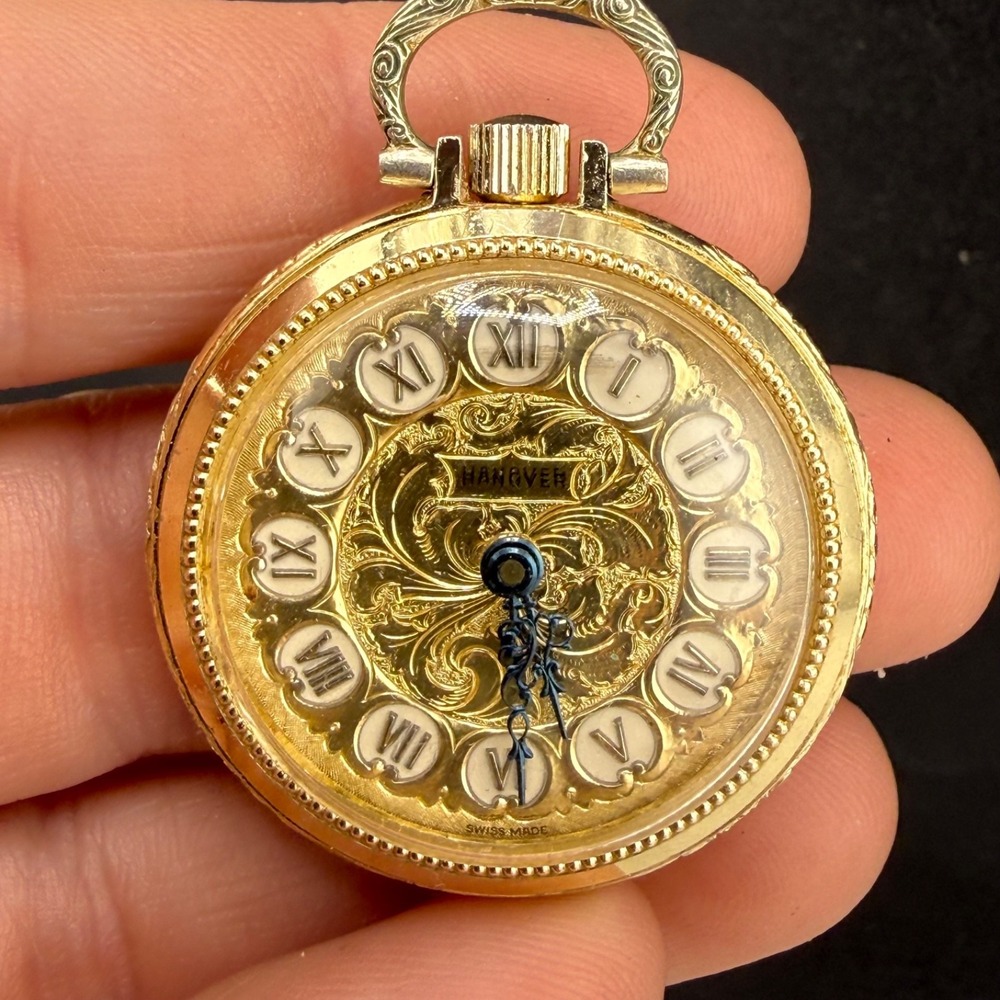 Vintage Hanover Pocket Watch Pendant Gold Tone Does Not Wind or Tick